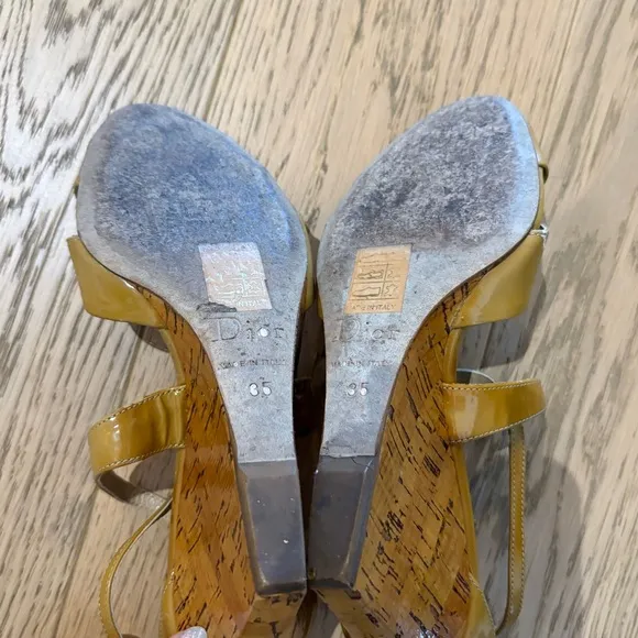 Dior Cork Wedge Patent Strappy Sandals