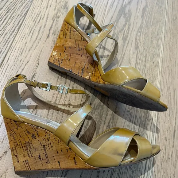 Dior Cork Wedge Patent Strappy Sandals
