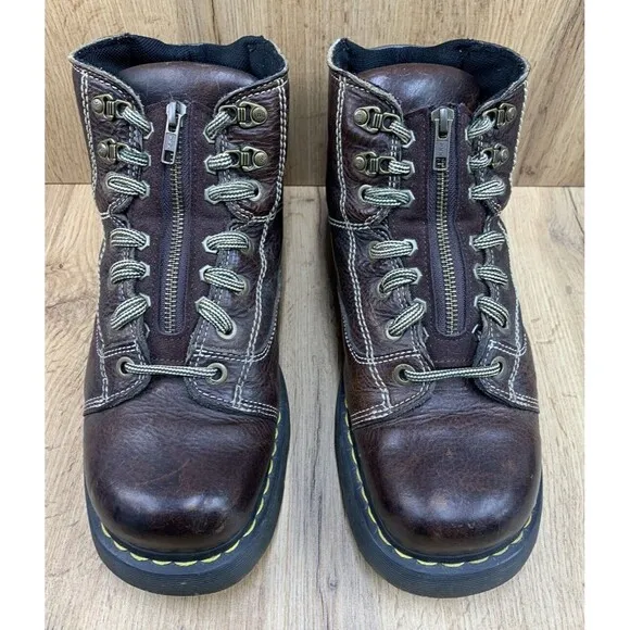 Doc Dr Martens Lace In Front Zip Leather Ankle Boots Men’s Size 13 M Brown 8A07