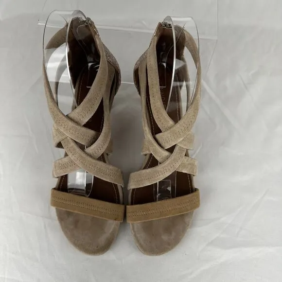 Donald J Pliner Womens Cross Strap Sandals Heels Shoes 8 Beige Leather