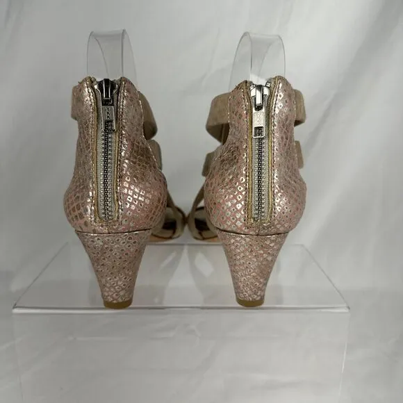 Donald J Pliner Womens Cross Strap Sandals Heels Shoes 8 Beige Leather