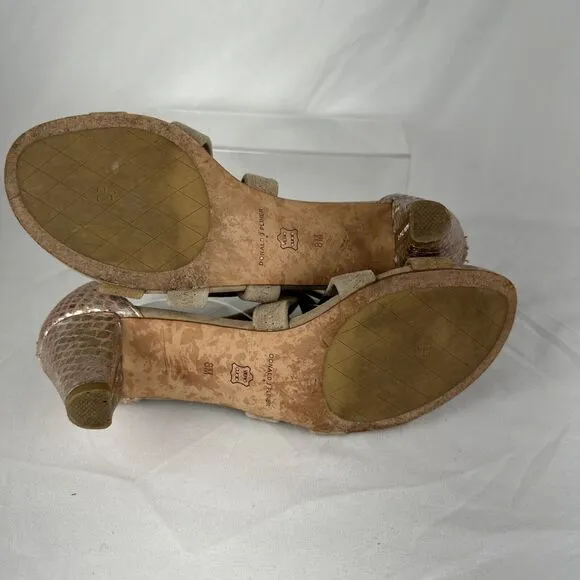 Donald J Pliner Womens Cross Strap Sandals Heels Shoes 8 Beige Leather