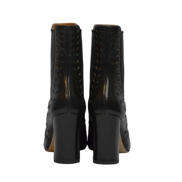 E0 NEW DEREK LAM Emilia Black Leather Laser Cut Boots Shoes Size 37.5 $950