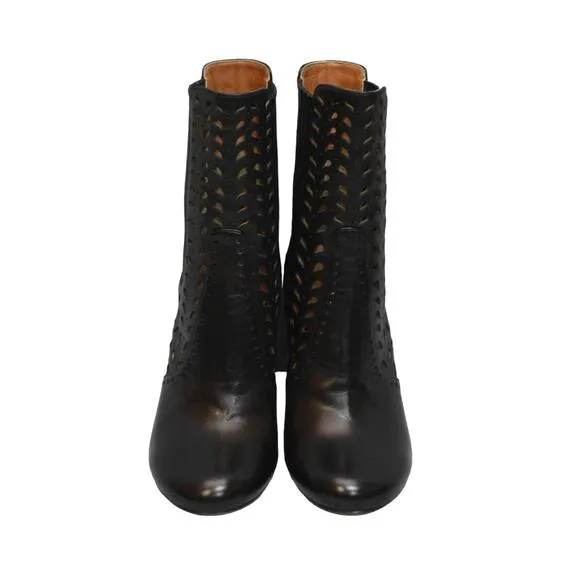 E0 NEW DEREK LAM Emilia Black Leather Laser Cut Boots Shoes Size 37.5 $950