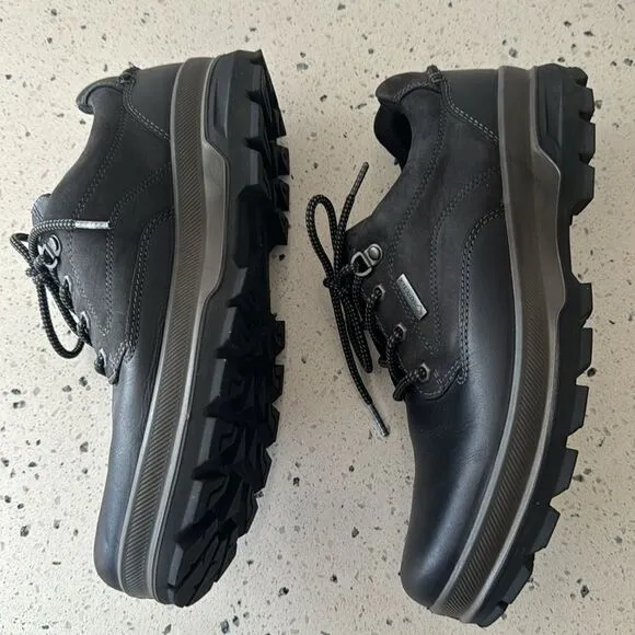 ECCO Men's Rugged Track GORETEX Tie Hiking Black Leather Lace Up Shoes Size 42