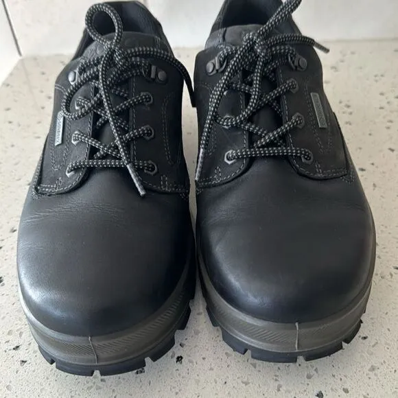 ECCO Men's Rugged Track GORETEX Tie Hiking Black Leather Lace Up Shoes Size 42