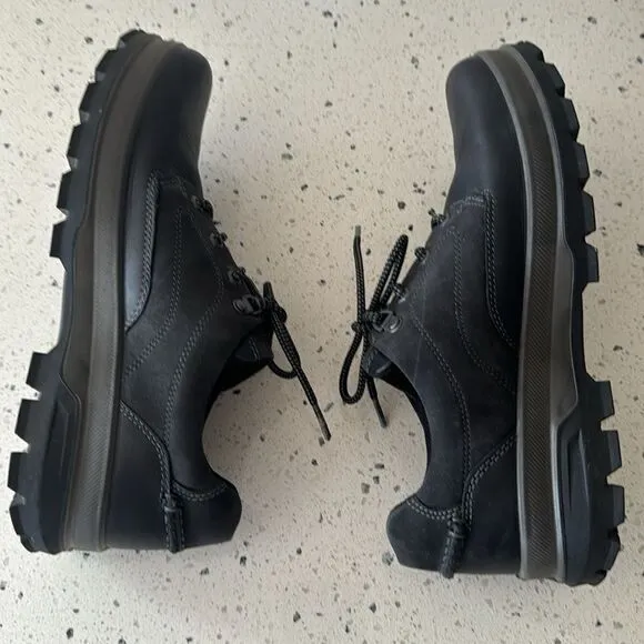 ECCO Men's Rugged Track GORETEX Tie Hiking Black Leather Lace Up Shoes Size 42