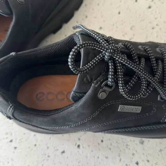 ECCO Men's Rugged Track GORETEX Tie Hiking Black Leather Lace Up Shoes Size 42