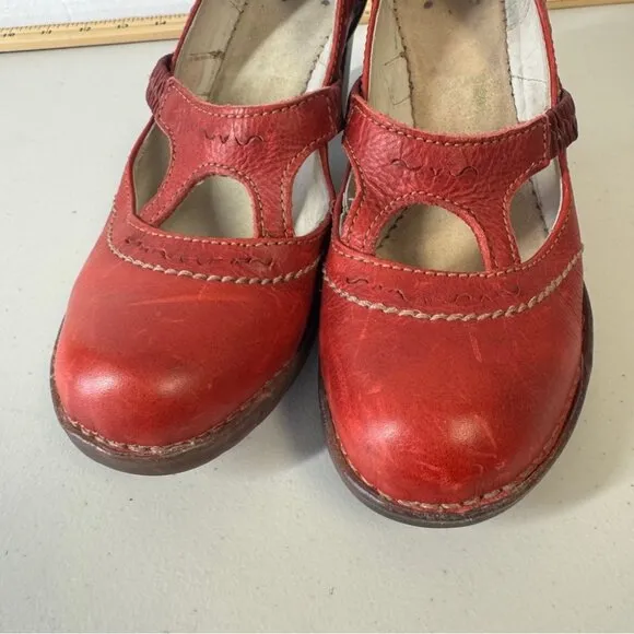 El Naturalista Classic Stylish Red Leather Lagenlook Preppy Women's Heels