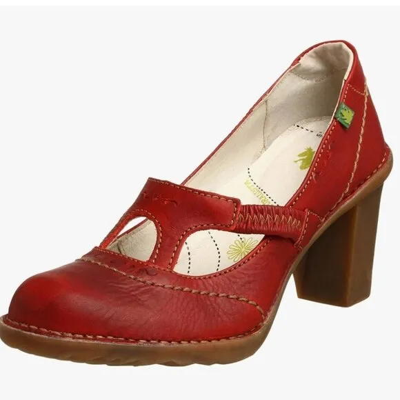 El Naturalista Classic Stylish Red Leather Lagenlook Preppy Women's Heels