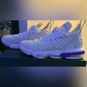 EUC Nike LeBron 16 All-Season ‘Buzz Lightyear’ White/Purple Sneakers- Size 6Y