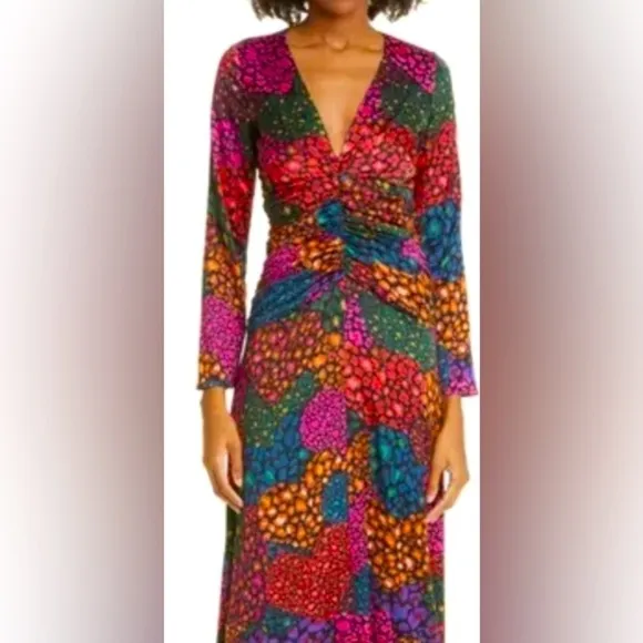 FARM Rio Rainbow Hearts Lenzing™ Ecovero™ Viscose Midi Dress size SM