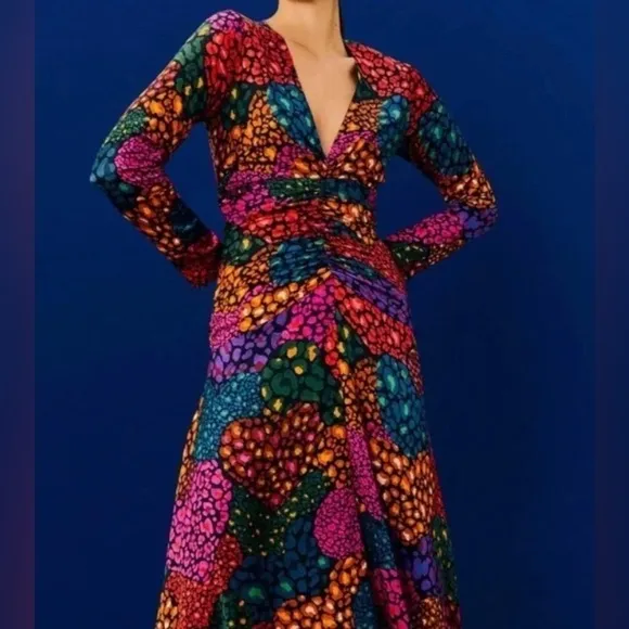 FARM Rio Rainbow Hearts Lenzing™ Ecovero™ Viscose Midi Dress size SM