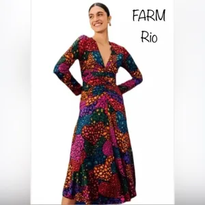 FARM Rio Rainbow Hearts Lenzing™ Ecovero™ Viscose Midi Dress size SM