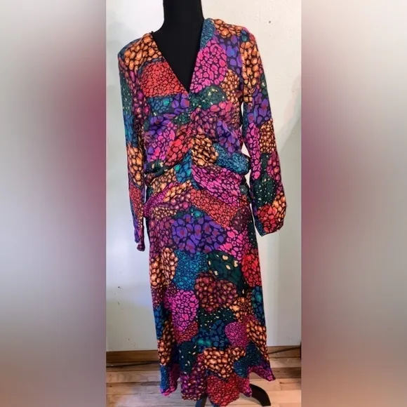 FARM Rio Rainbow Hearts Lenzing™ Ecovero™ Viscose Midi Dress size SM