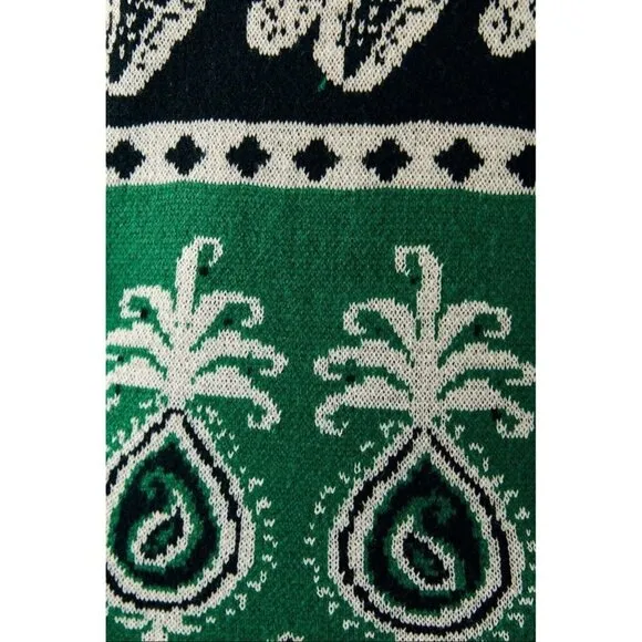 Farm Rio Sweater Dress S Mystic Scarf Green Puff Sleeves