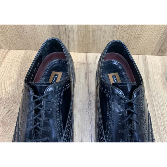 FLORSHEIM Men's Shoes Full Brogue Wingtip Oxfords Black Leather Size 10D