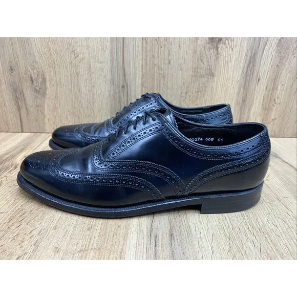 FLORSHEIM Men's Shoes Full Brogue Wingtip Oxfords Black Leather Size 10D