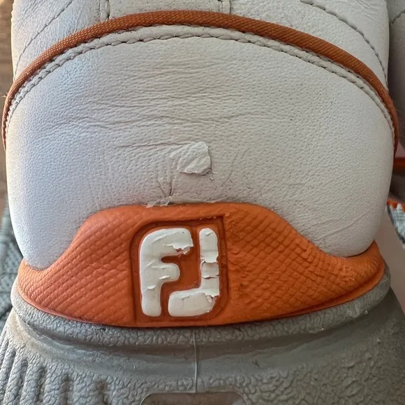 FootJoy DryJoys 53649 Tour White Leather Orange Spikeless Golf Shoes Mens Size 9