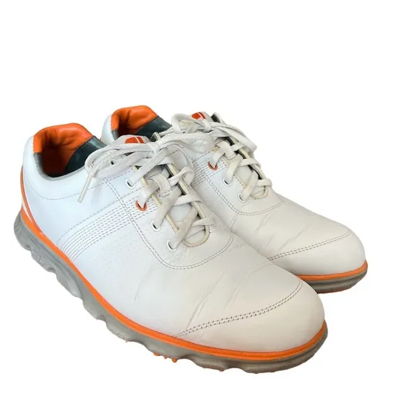 FootJoy DryJoys 53649 Tour White Leather Orange Spikeless Golf Shoes Mens Size 9