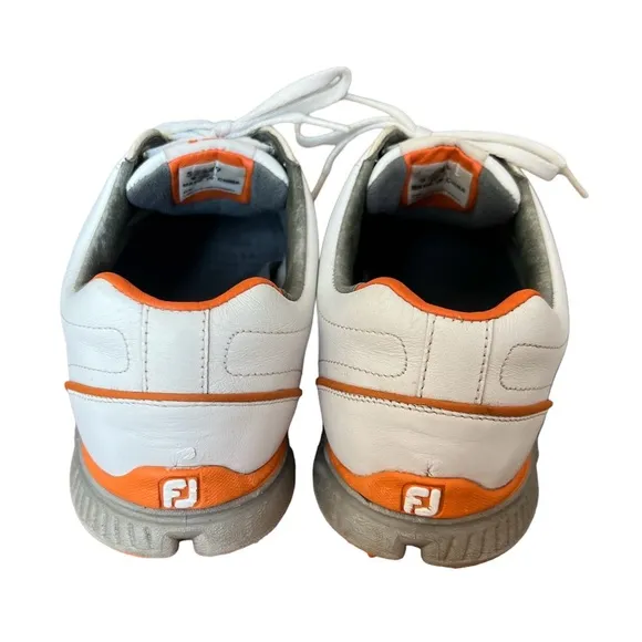 FootJoy DryJoys 53649 Tour White Leather Orange Spikeless Golf Shoes Mens Size 9