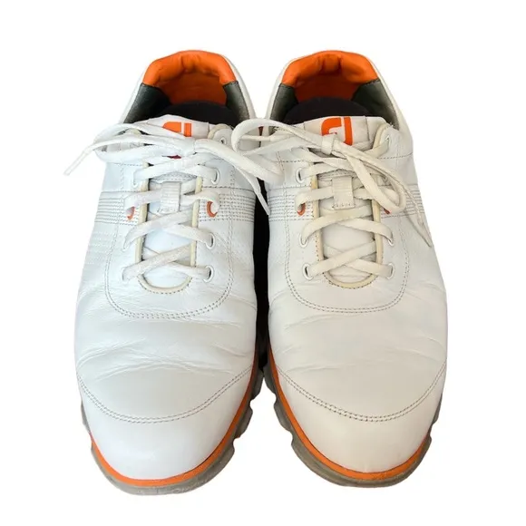 FootJoy DryJoys 53649 Tour White Leather Orange Spikeless Golf Shoes Mens Size 9