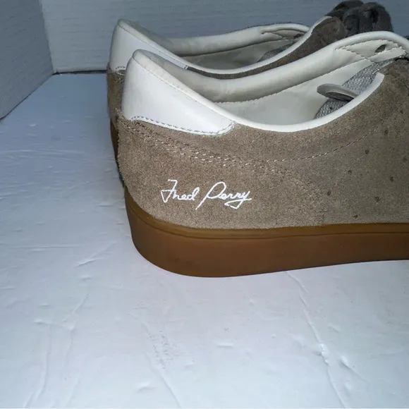 Fred Perry Men’s Hazelnut &amp; Tan Suede Lace Up Court Sneakers- Size 10