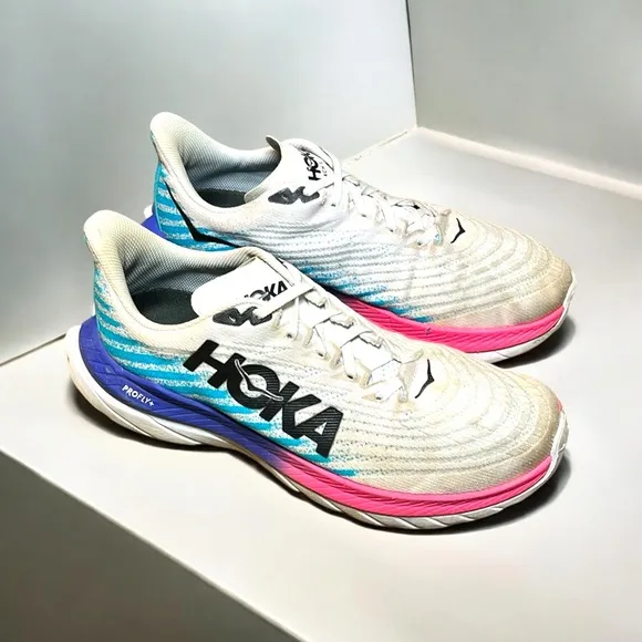 HOKA Mach 5 Running Shoes in White/Scuba Blue Men’s Size 11 1/2
