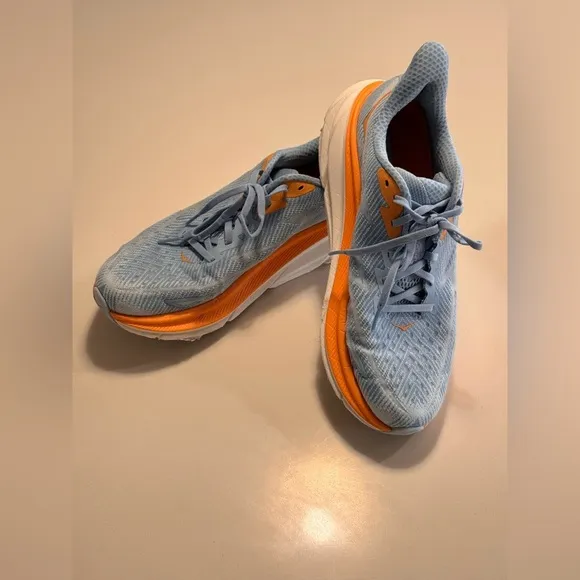 Hoka One One Clifton 9 Womens Size 10B Blue Orange Running Walking Casual Shoes