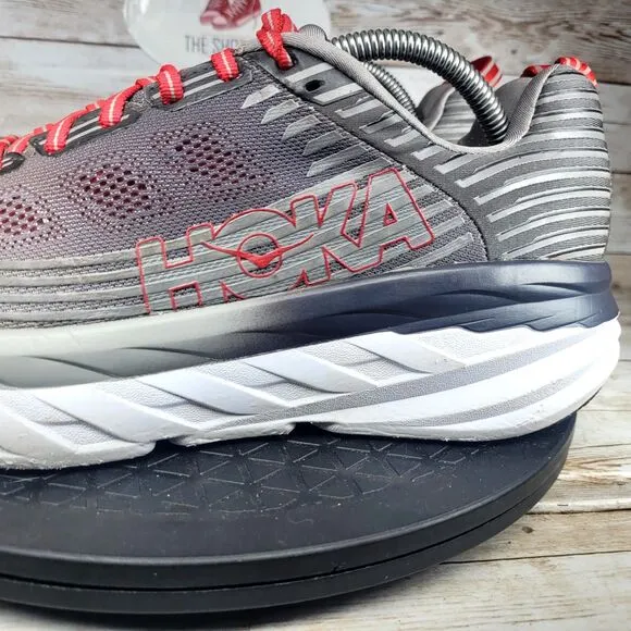 Hoka One One Men's Size 10 Bondi 6 Alloy Red Grey Athletic Running Shoes