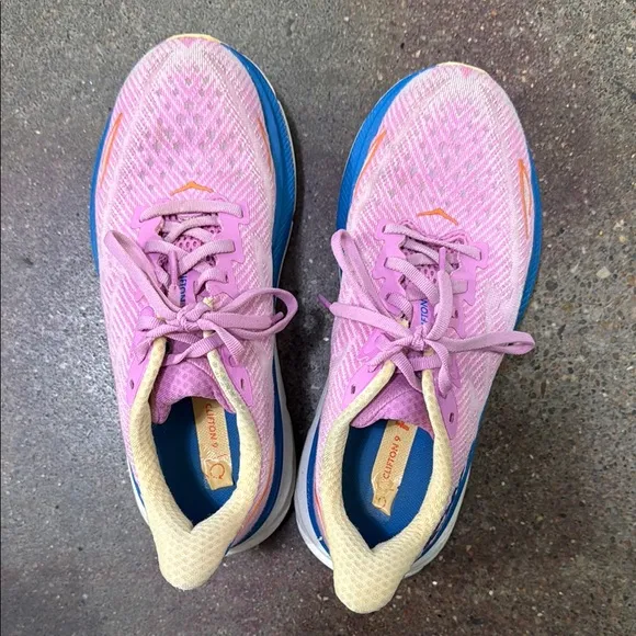 Hoka Pink and Blue Athletic Shoes