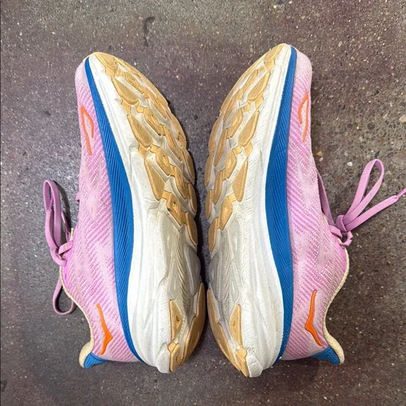 Hoka Pink and Blue Athletic Shoes