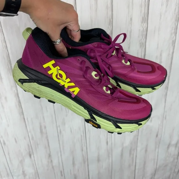 Hoka US 11 Speed 3 pink and green shoes