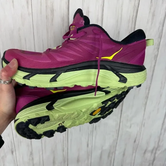 Hoka US 11 Speed 3 pink and green shoes