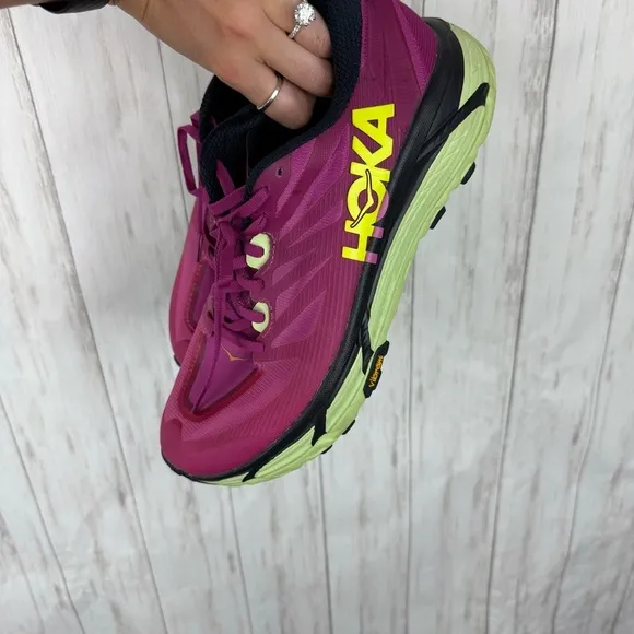 Hoka US 11 Speed 3 pink and green shoes