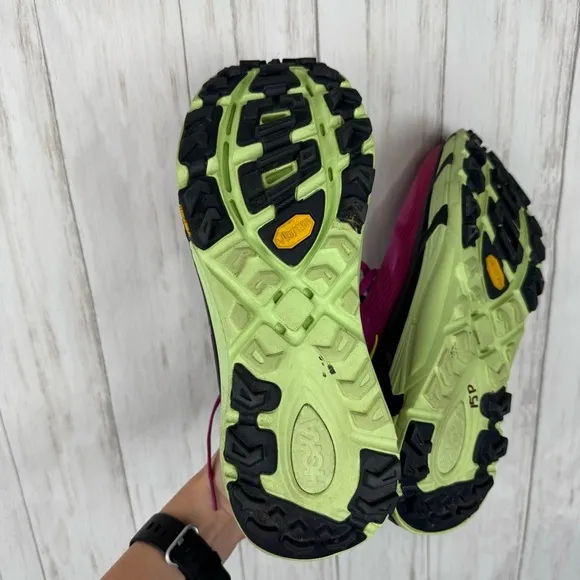 Hoka US 11 Speed 3 pink and green shoes
