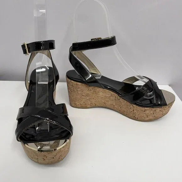 Jimmy Choo Panther Wedge Shoes Navy Patent Leather $395.00 Comes‎ In Box Size 36
