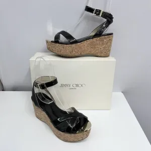 Jimmy Choo Panther Wedge Shoes Navy Patent Leather $395.00 Comes‎ In Box Size 36