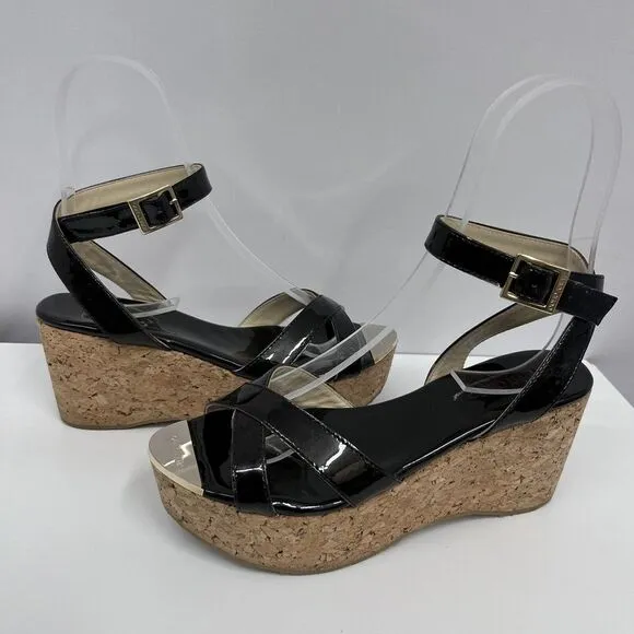 Jimmy Choo Panther Wedge Shoes Navy Patent Leather $395.00 Comes‎ In Box Size 36