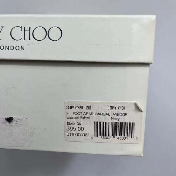 Jimmy Choo Panther Wedge Shoes Navy Patent Leather $395.00 Comes‎ In Box Size 36