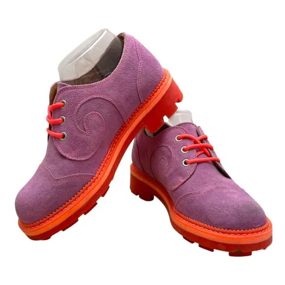John Fluevog 7th Heaven Gibson Swirl Lace-Up Derby Platform Shoes Purple 7.5