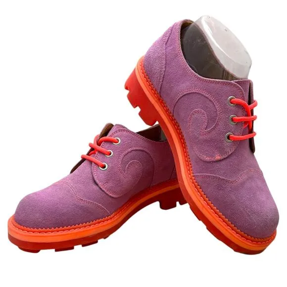 John Fluevog 7th Heaven Gibson Swirl Lace-Up Derby Platform Shoes Purple 7.5