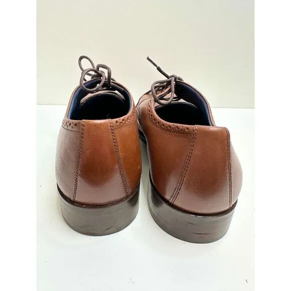 Johnston &amp; Murphy Mens Stockton Plain Toe Dress Brown Leather Shoes Size 10