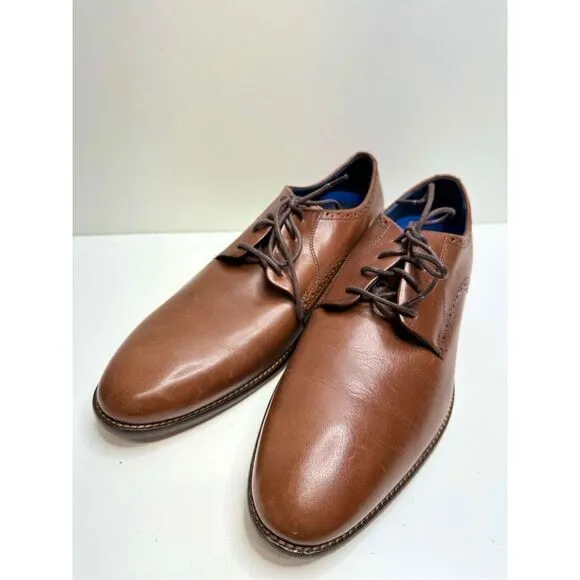 Johnston &amp; Murphy Mens Stockton Plain Toe Dress Brown Leather Shoes Size 10