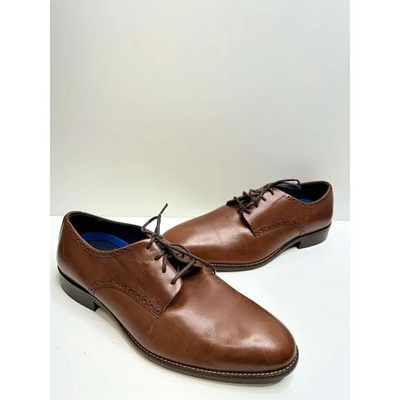 Johnston &amp; Murphy Mens Stockton Plain Toe Dress Brown Leather Shoes Size 10