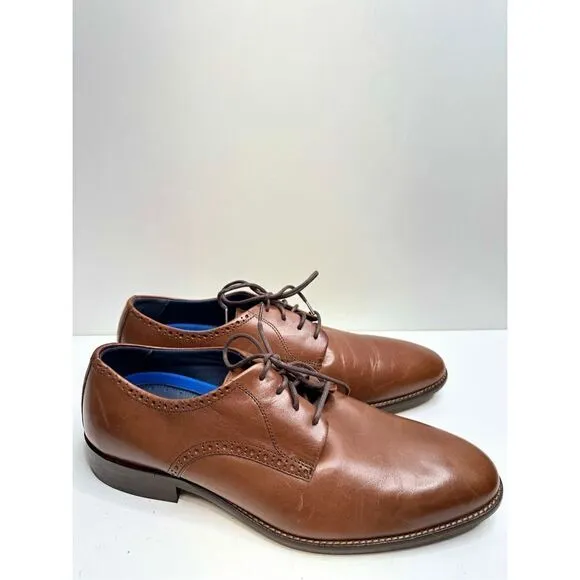 Johnston &amp; Murphy Mens Stockton Plain Toe Dress Brown Leather Shoes Size 10