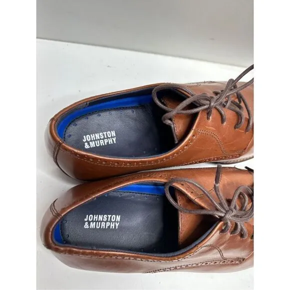 Johnston &amp; Murphy Mens Stockton Plain Toe Dress Brown Leather Shoes Size 10