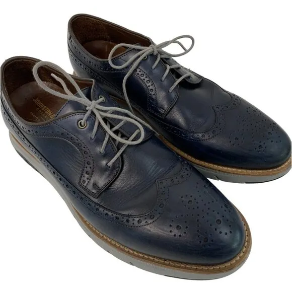 Johnston &amp; Murphy Vaughn Full Grain Leather Wingtip Oxford Shoes Navy Size 10M