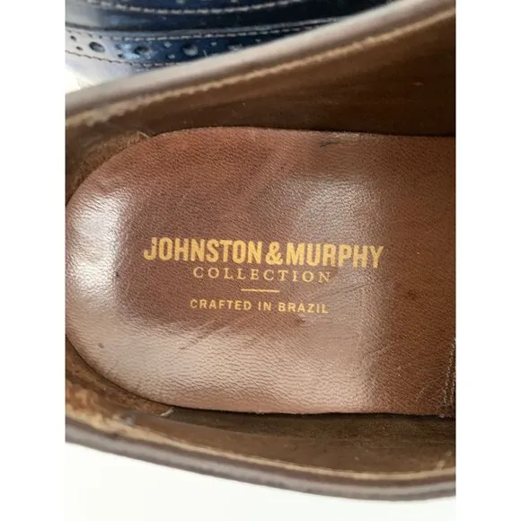 Johnston &amp; Murphy Vaughn Full Grain Leather Wingtip Oxford Shoes Navy Size 10M