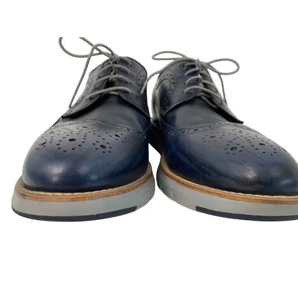 Johnston &amp; Murphy Vaughn Full Grain Leather Wingtip Oxford Shoes Navy Size 10M